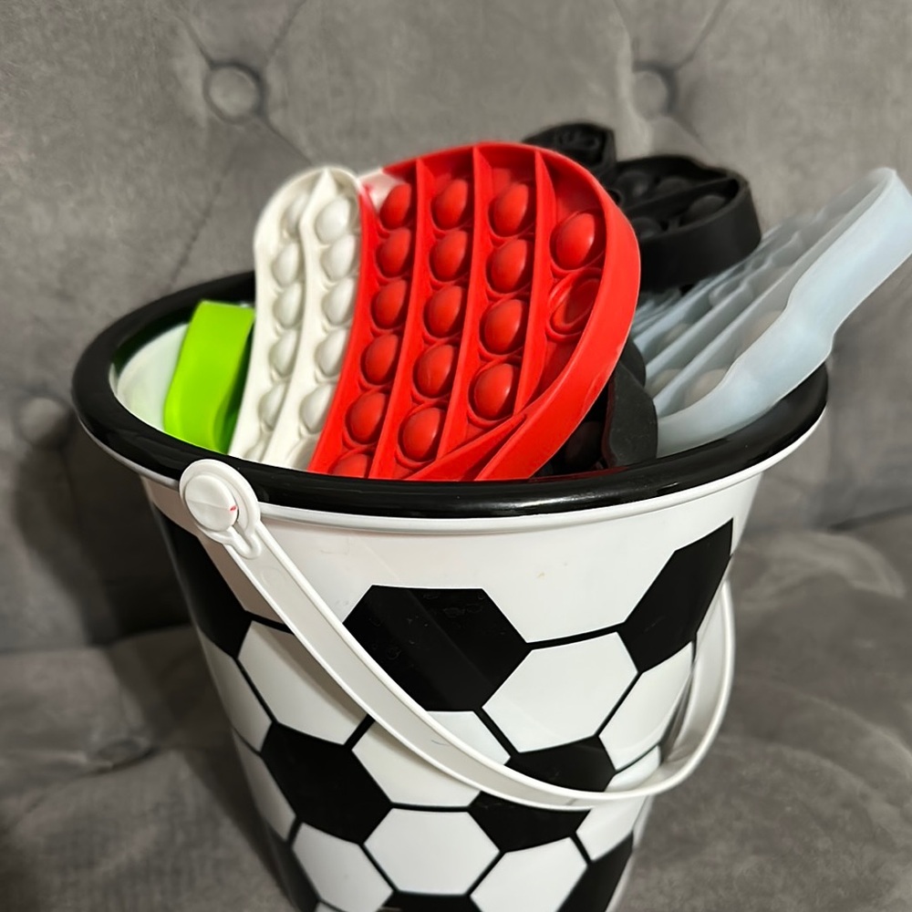 Soccer Ball Bucket with Pop It Fidget Toys